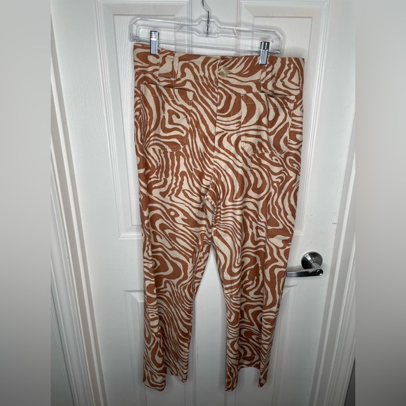 Maeve Colette Wide Leg Linen Blend Hi Rise Pants Zebra Swirl Brown Cream 31 - Picture 2 of 15